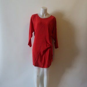 Womens Toupy 100% Silk Red Long Sleeve Dress Sz S*